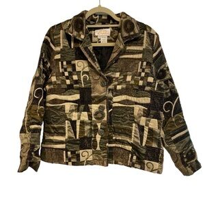 Lilly of California jacket brocade tapestry vintage long sleeve buttons Sz Large